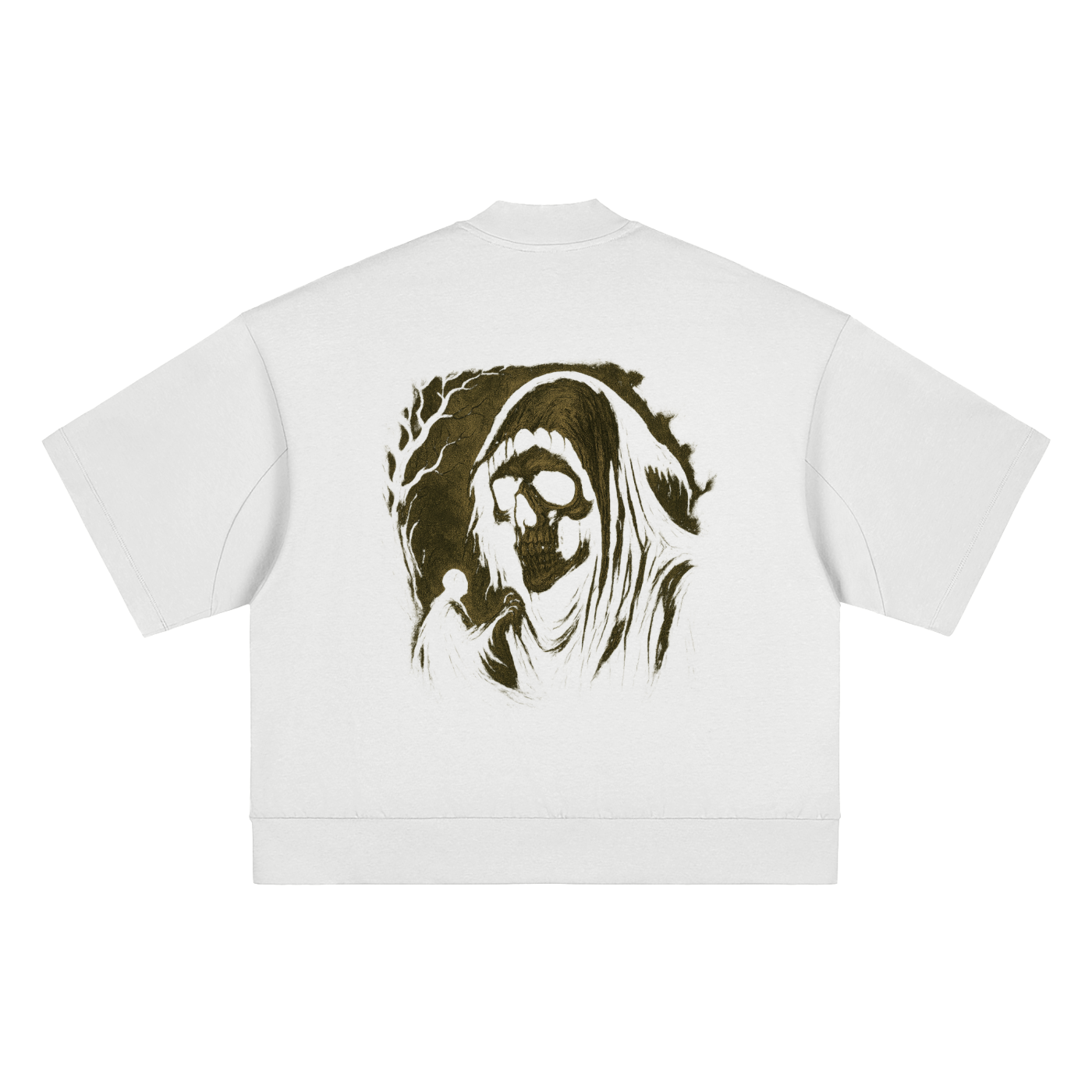 Skull reaper artwork on premium cotton street tee, white