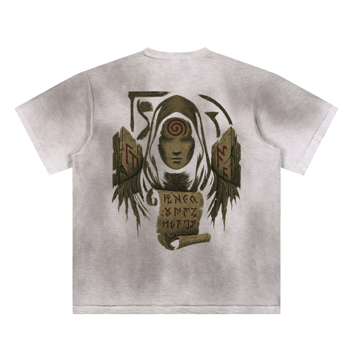 Mystic Spiral Eye design on breathable streetwear t-shirt, light gray