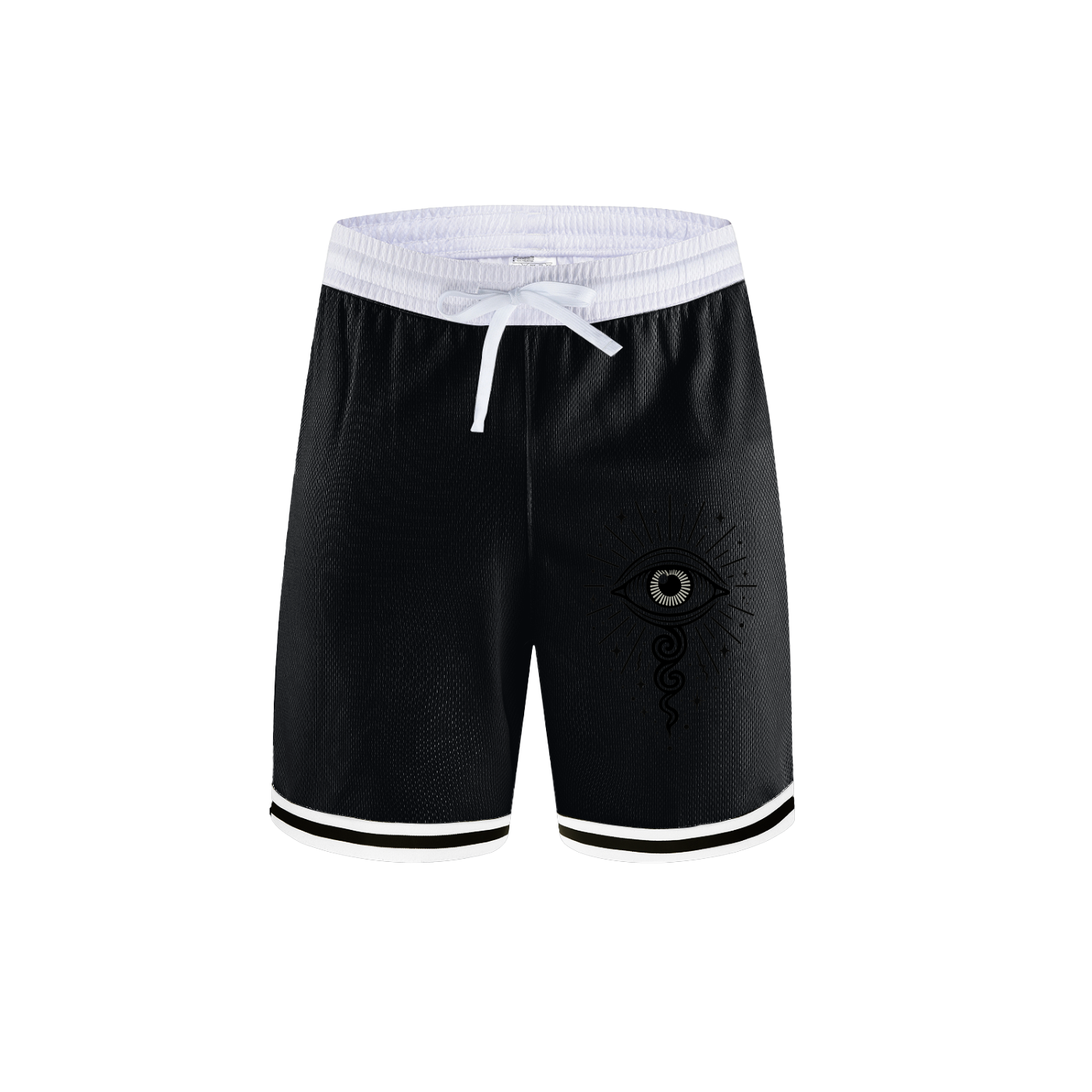Black athletic shorts with mystical eye print on front – All-Seeing Sprint