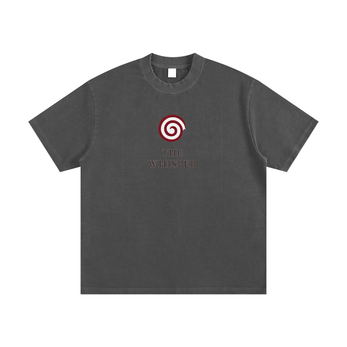 Mystic Spiral Eye vintage-style heavyweight graphic tee with frayed edges, dark gray