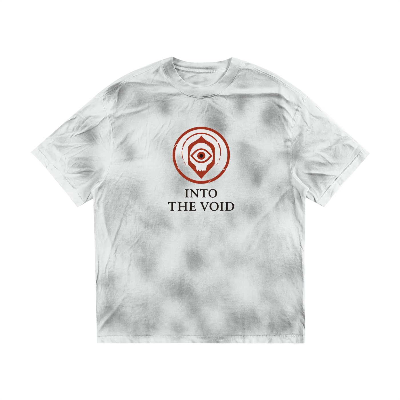 Voidcaller graphic tee with washed cotton texture and spiral logo, white gray
