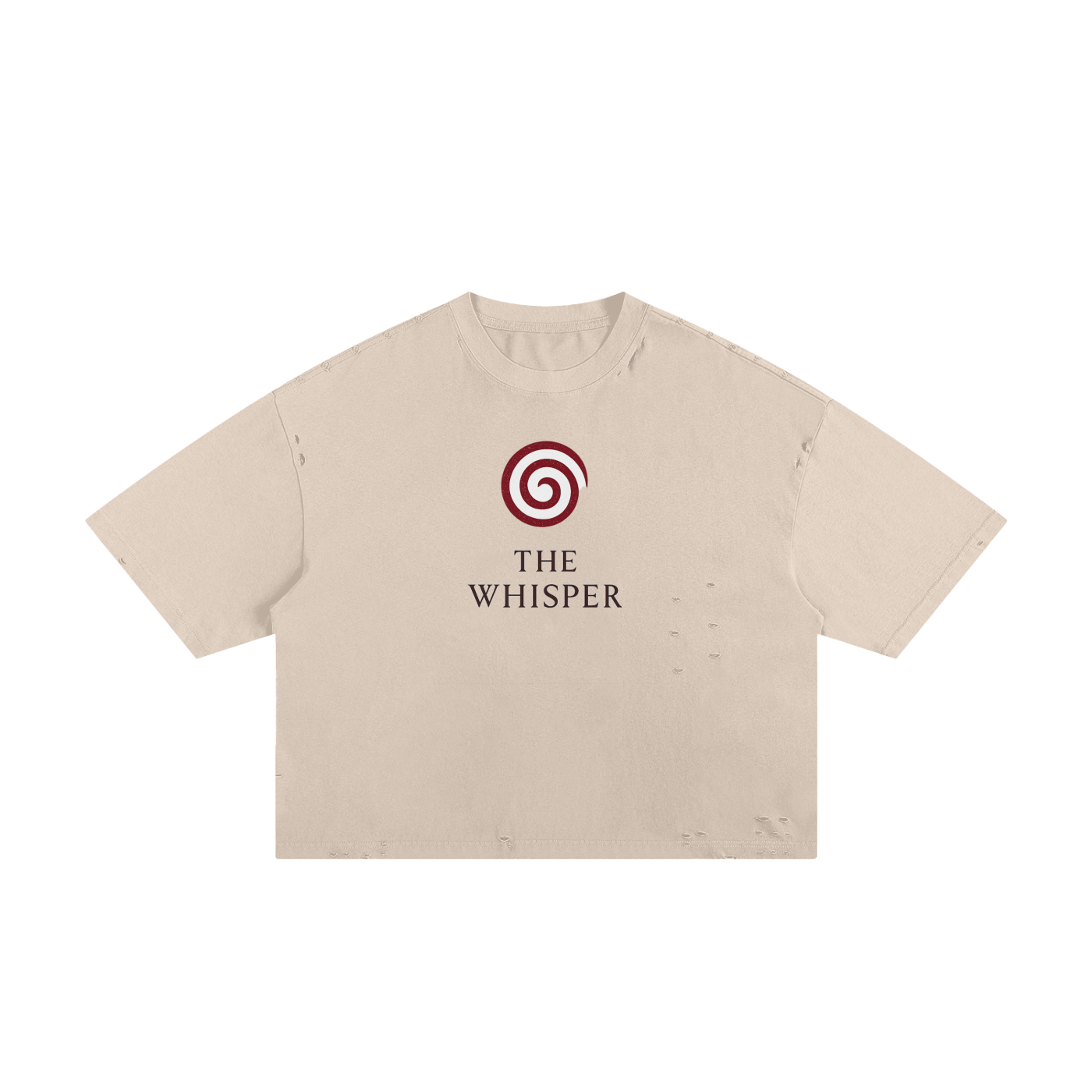 Mystic Spiral Eye 250g ripped cotton graphic tee with chest print, apricot
