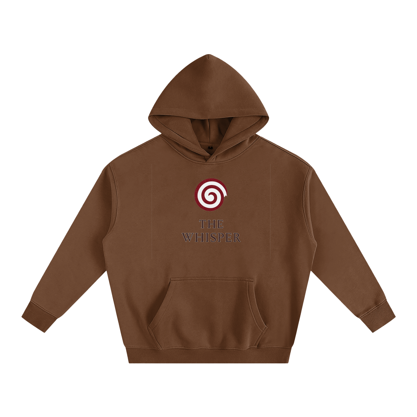 Mystic Spiral Eye graphic hoodie with printed front spiral emblem, brown