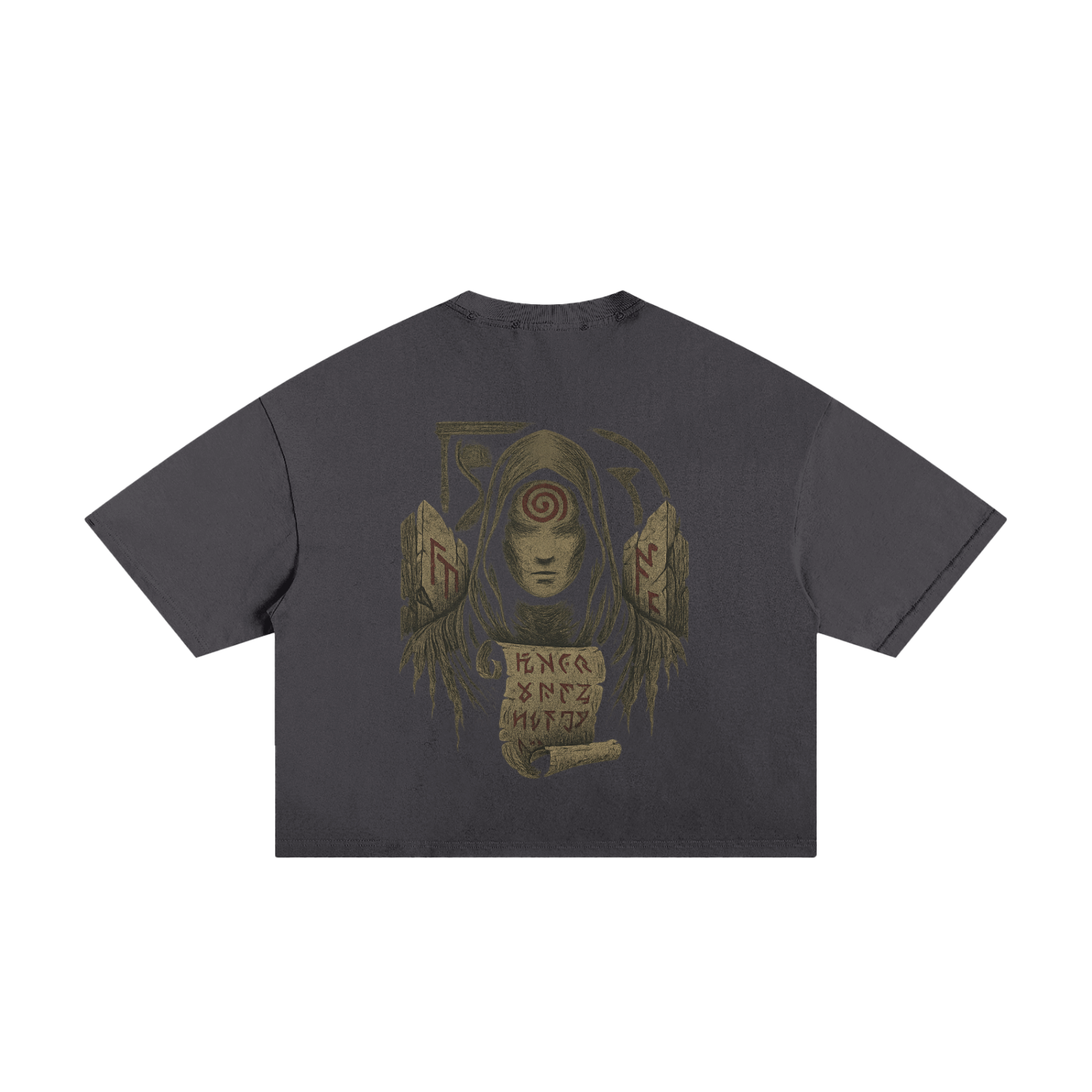 Mystic Spiral Eye back print on washed streetwear cotton tee, wash black