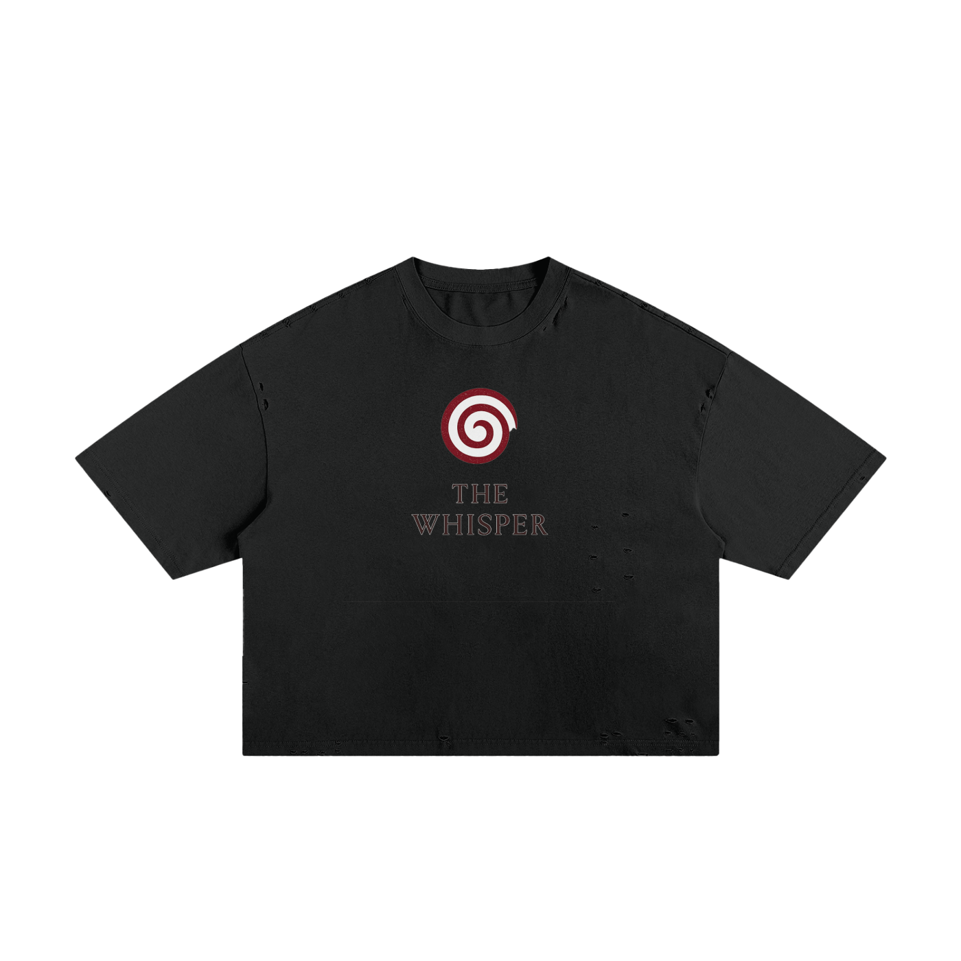 Mystic Spiral Eye 250g ripped cotton graphic tee with chest print, black