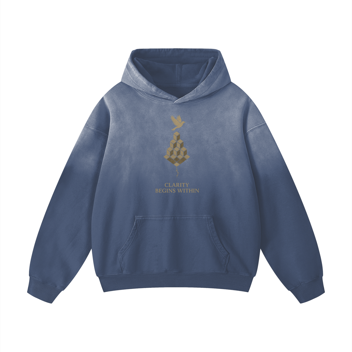 Front view of the gray blue Stitro hoodie with heavyweight cotton feel, tailored for daily streetwear lovers.