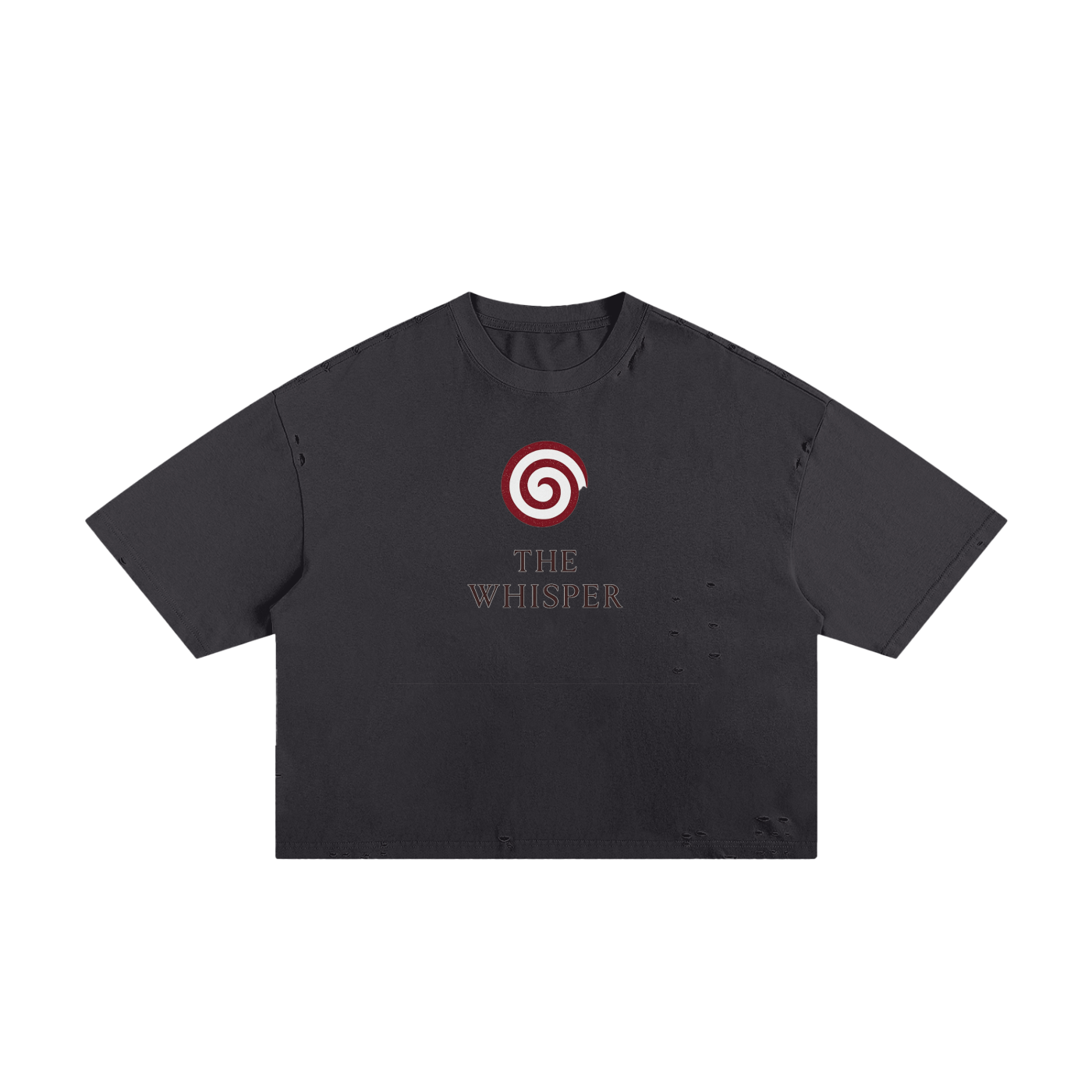 Mystic Spiral Eye ripped cotton graphic tee with vintage washed texture, wash black