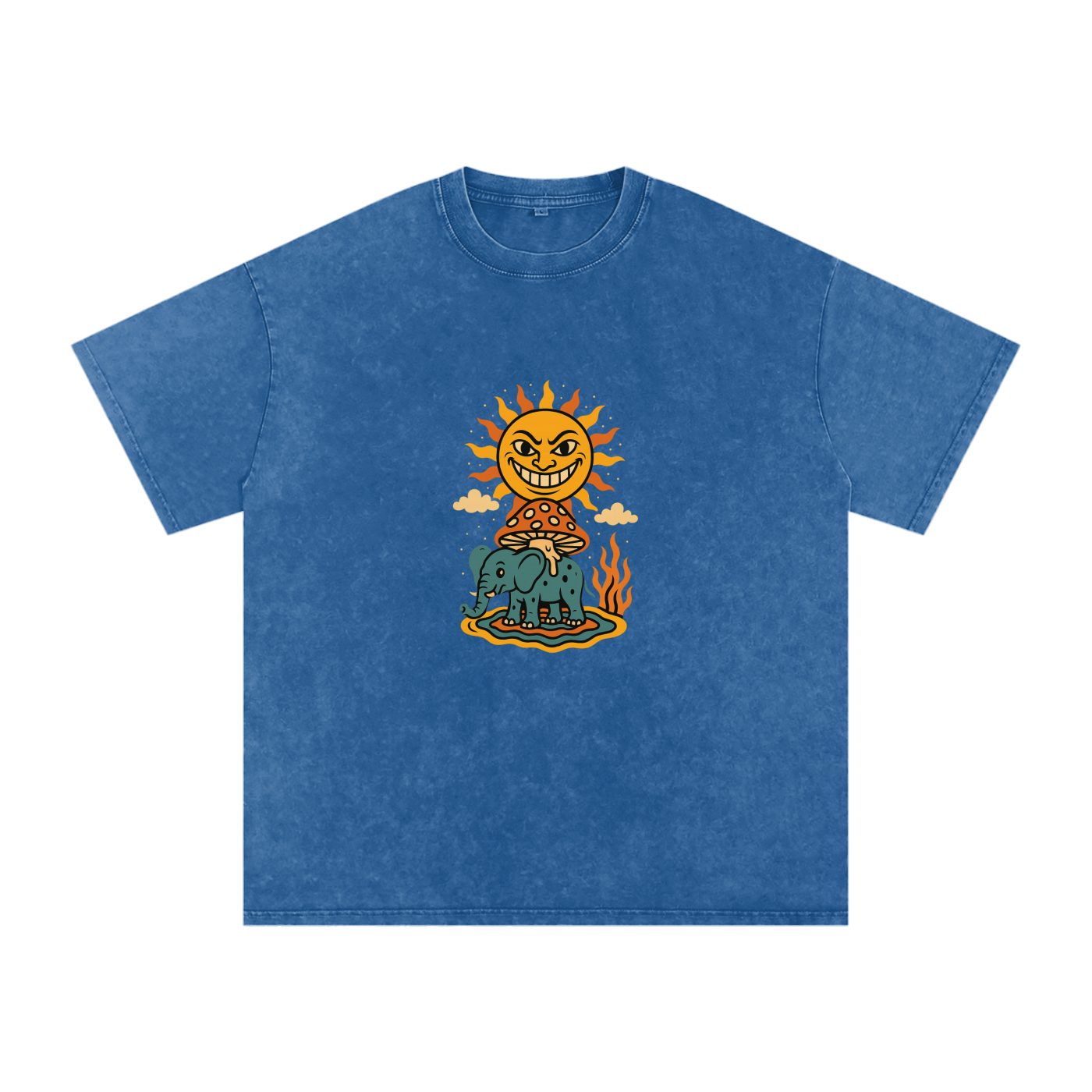Bold wizard design front on dark blue unisex vintage tee