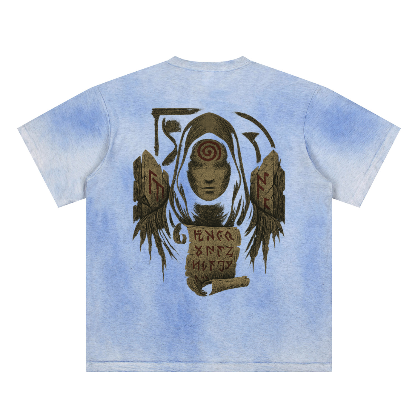 Mystic Spiral Eye design on breathable streetwear t-shirt, sky blue