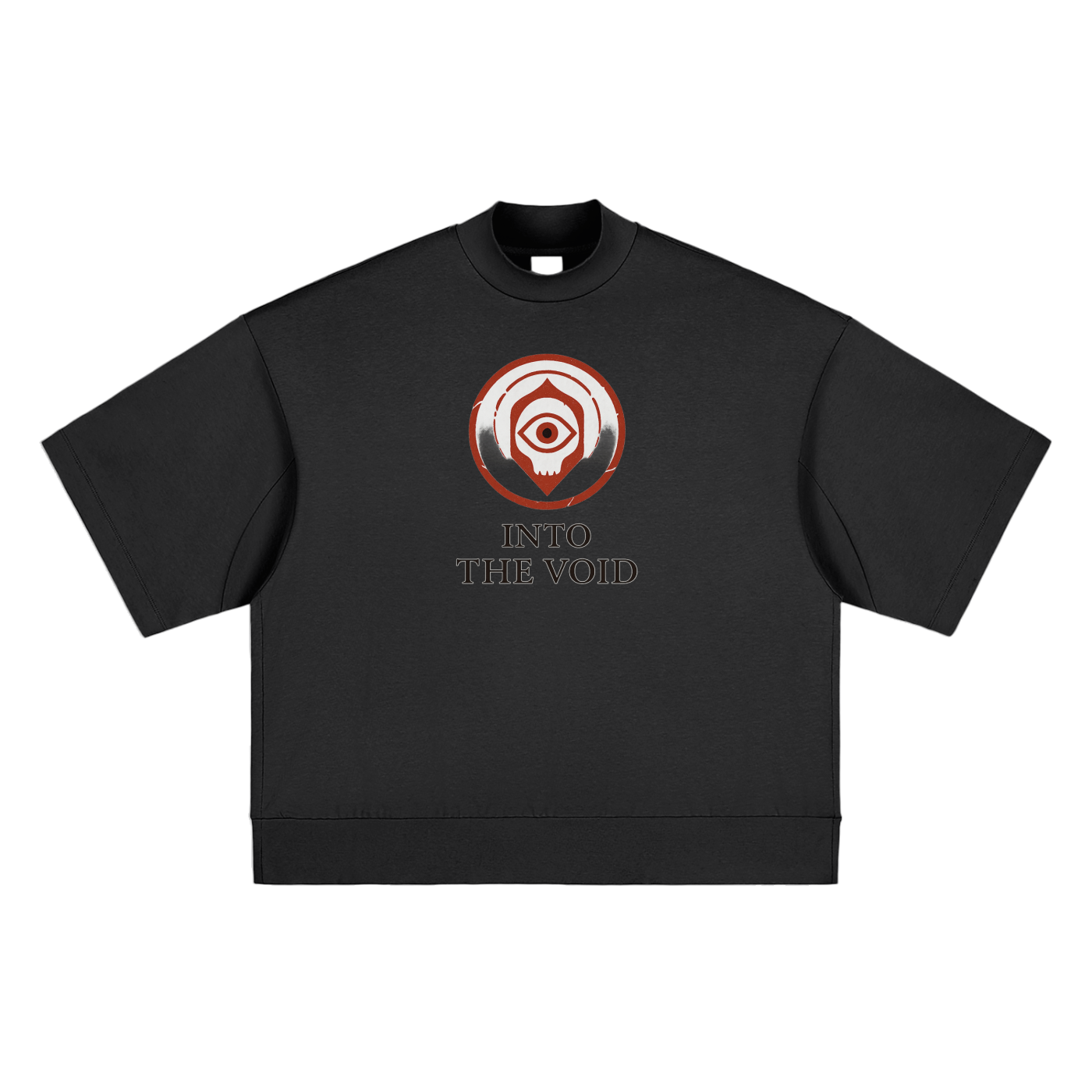 Voidcaller heavyweight graphic tee with spiral emblem, pure cotton streetwear, black