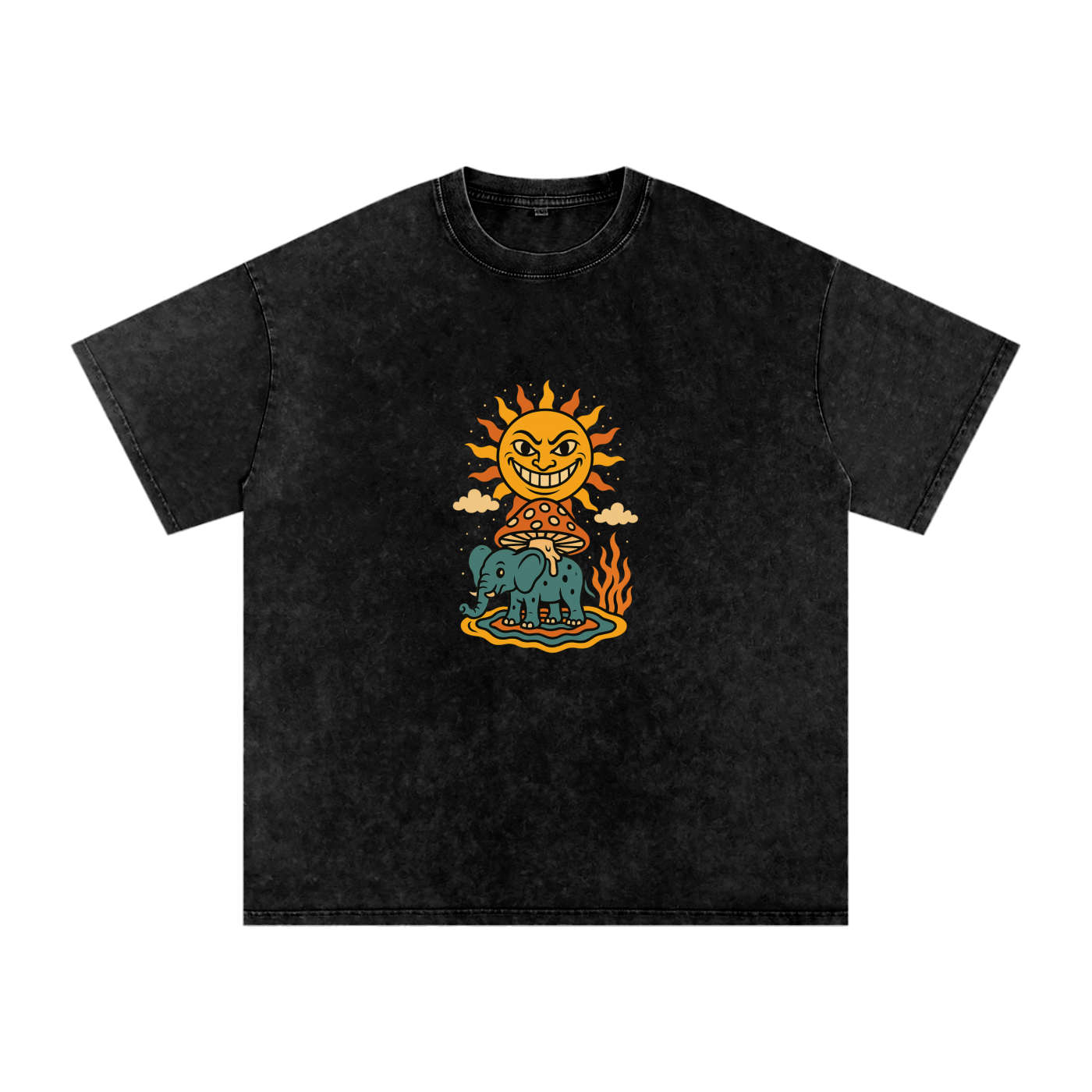 Cosmic wizard graphic on front of unisex black vintage tee