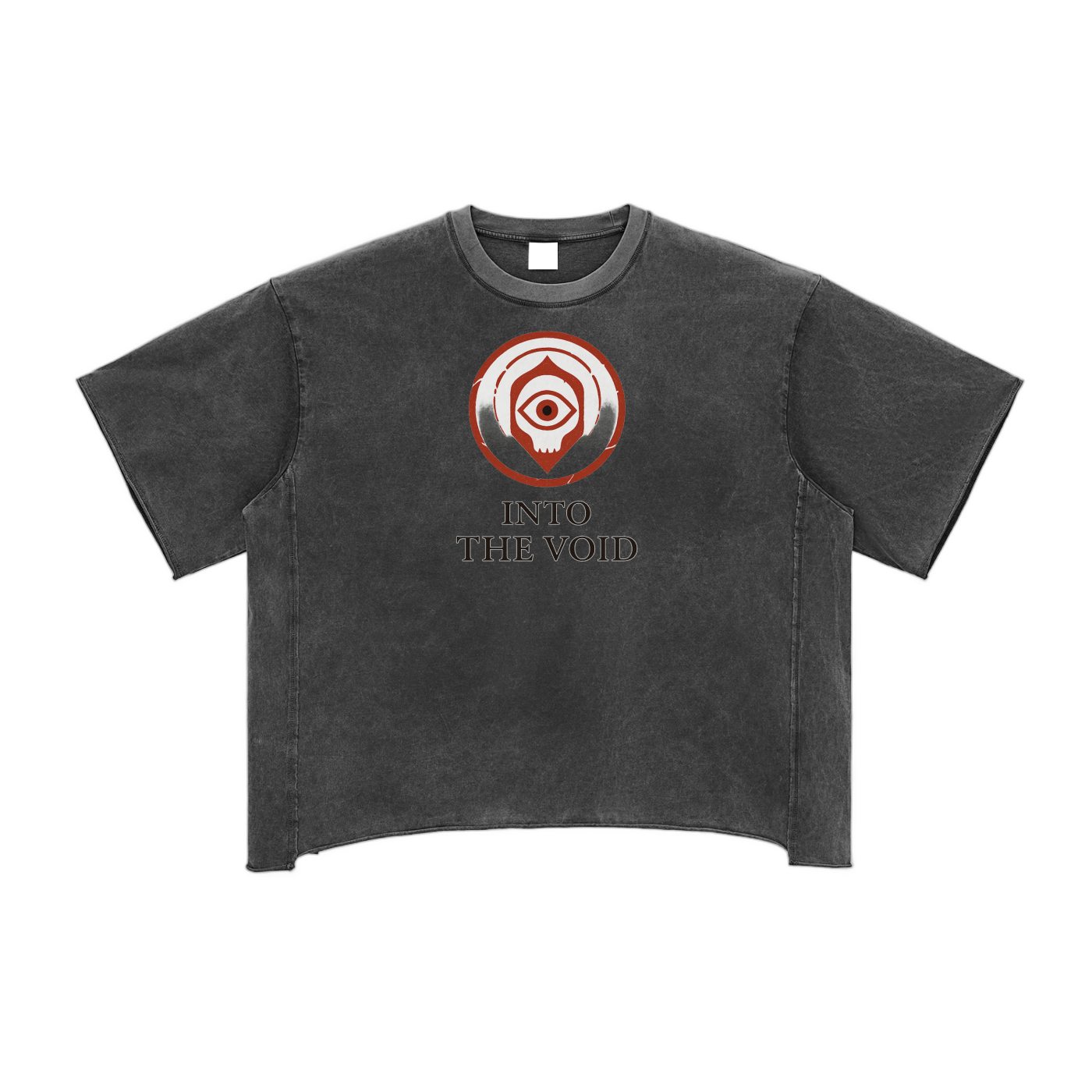 Voidcaller graphic tee with eye emblem and bold streetwear design, gray