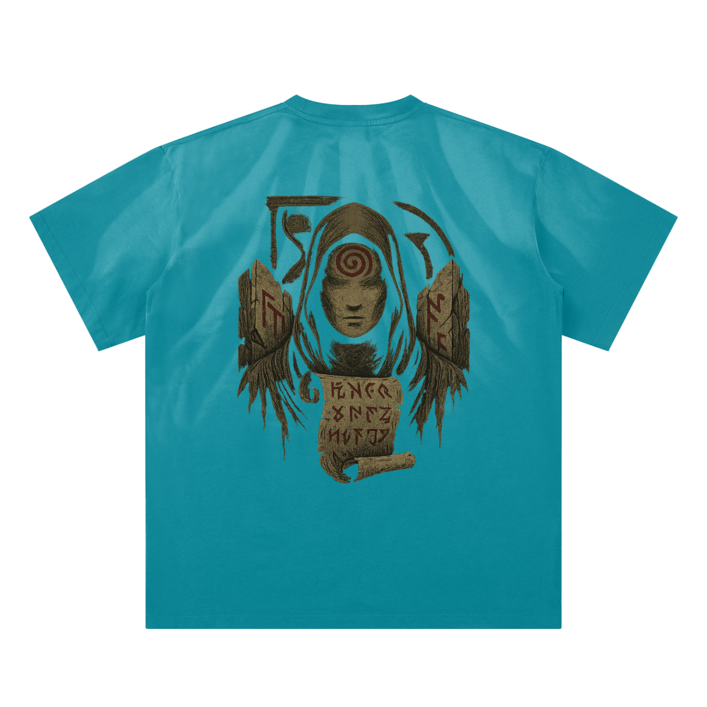 Mystic Spiral Eye back print on premium cotton streetwear shirt, peacock blue