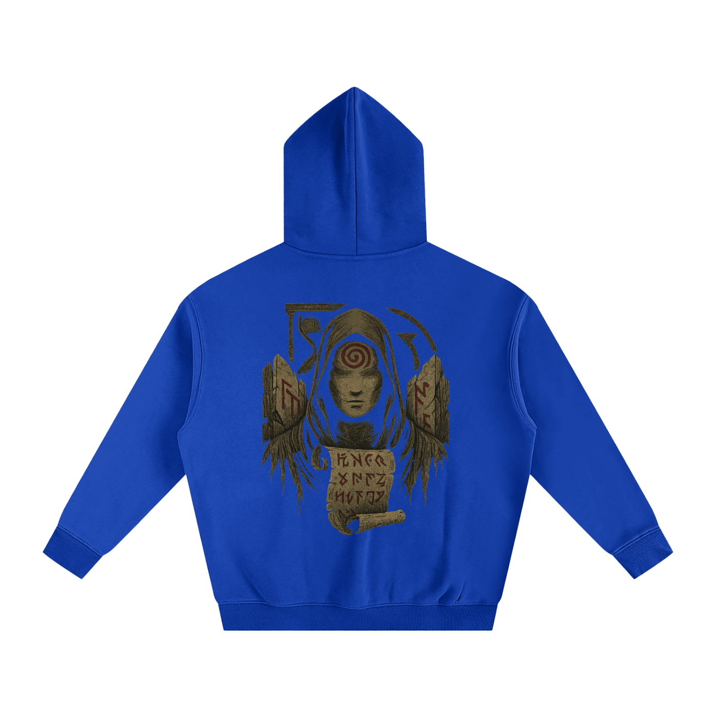 Unisex streetwear hoodie with mystic back print design, klein blue