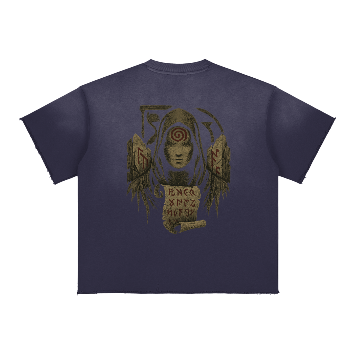 treetwear shirt with mystical spiral back design and oversized fit, navy blue