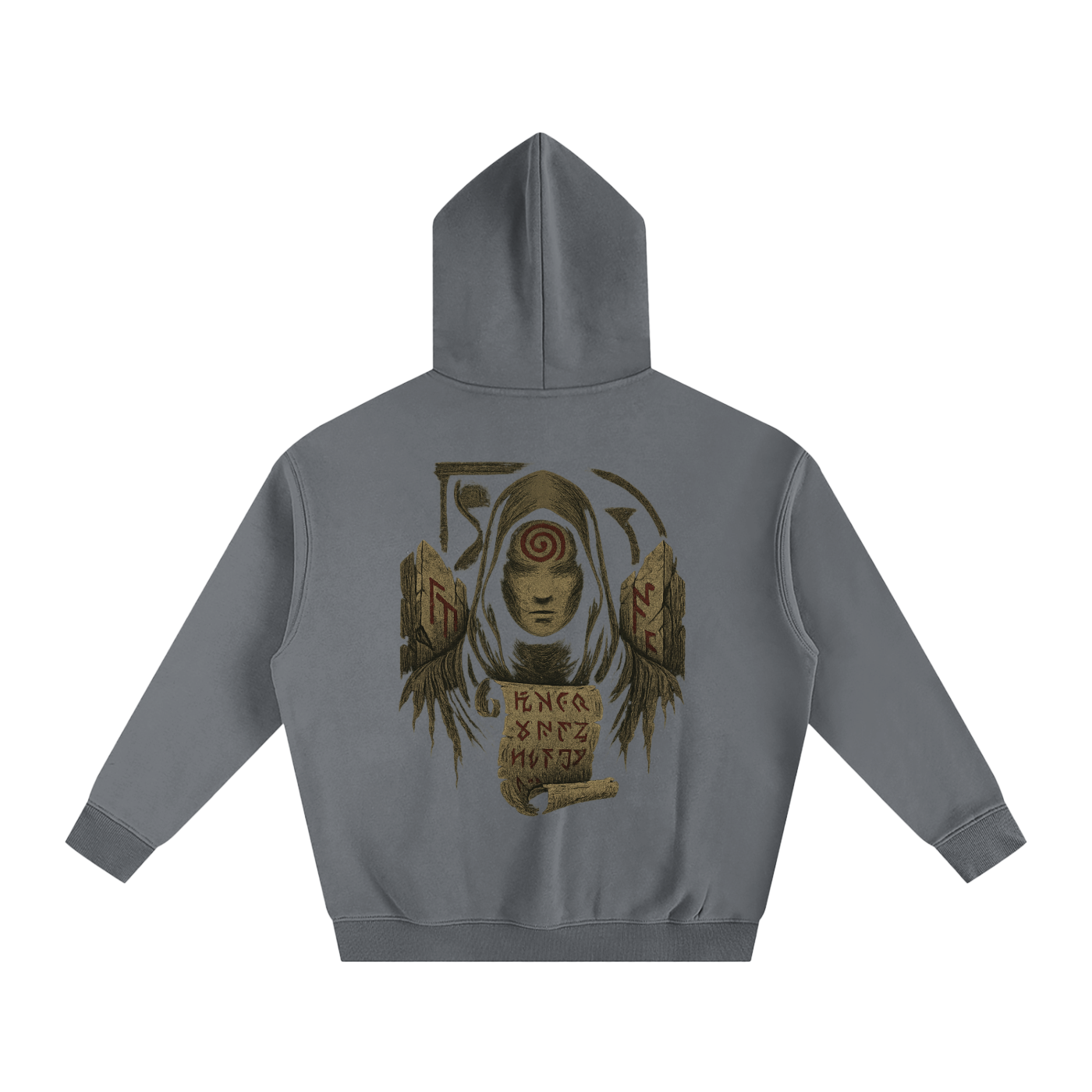 Unisex streetwear hoodie with mystic back print design, gray