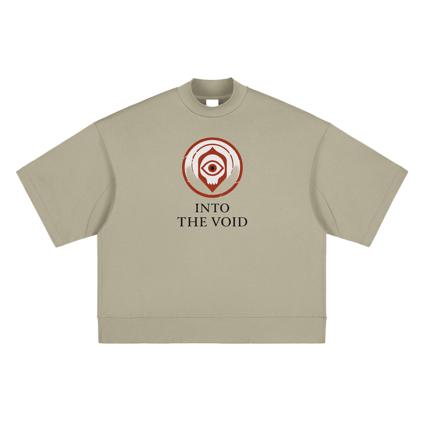 305g cotton graphic tee with Voidcaller spiral print, gray camel tone