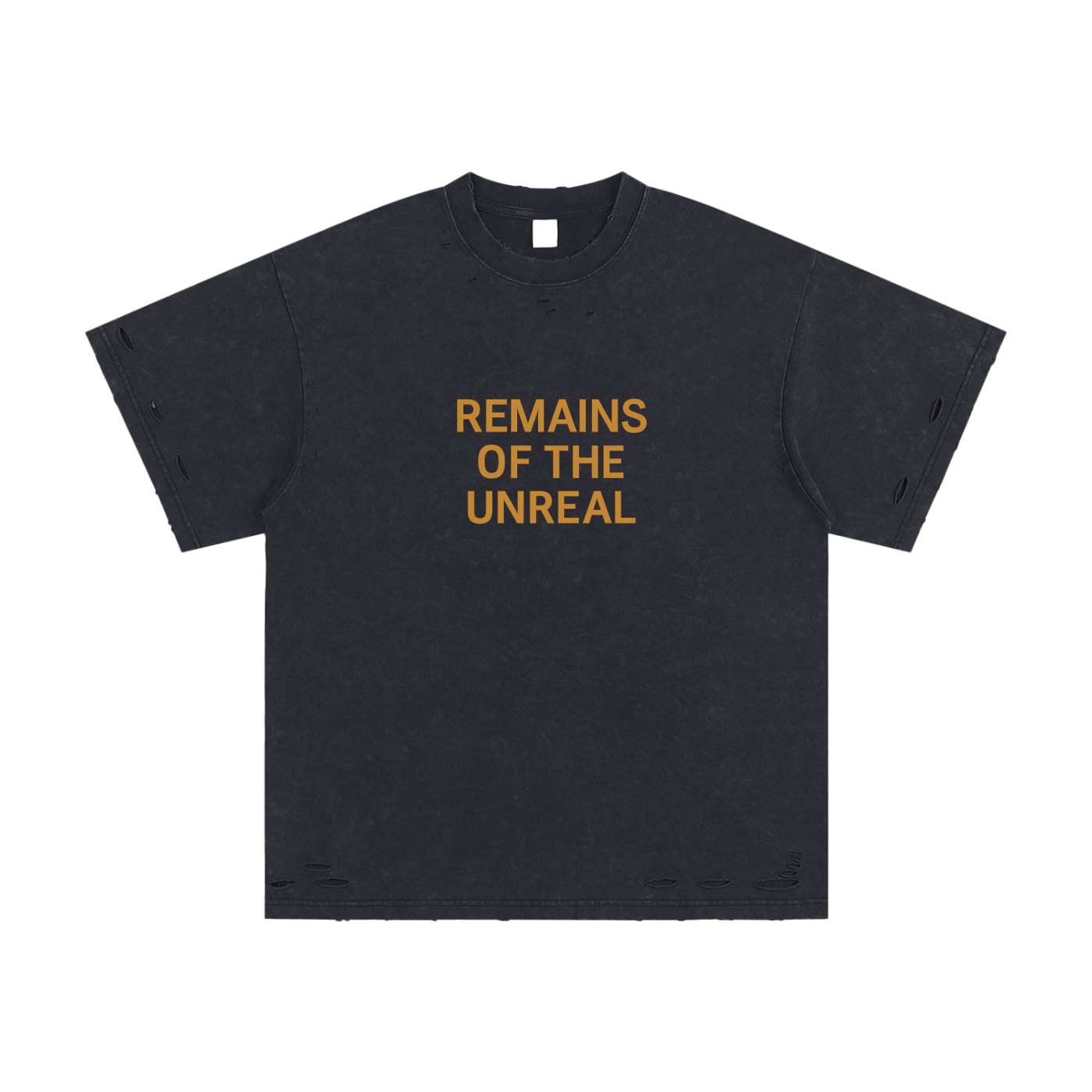 Front image of Remains of the Unreal washed t-shirt in dark gray