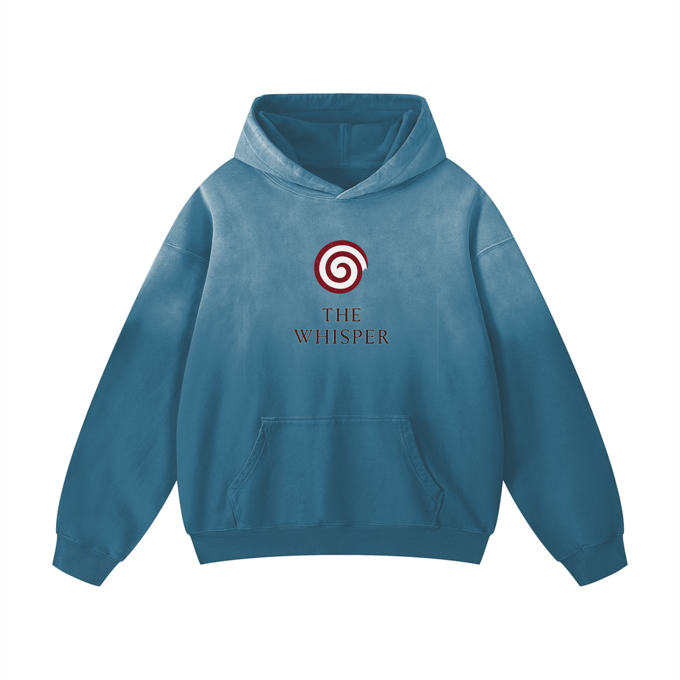 Mystic Spiral Eye handcrafted cotton graphic hoodie with front emblem, jeans blue