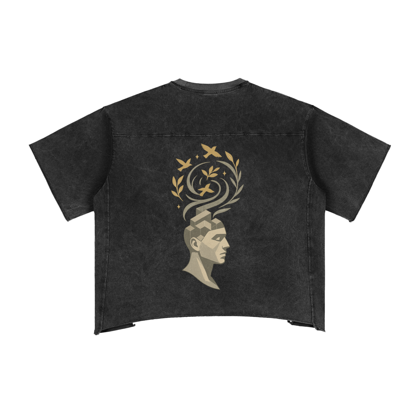 Stitro™ Mind Bloom Graphic Tee – Raw Edge Snow Washed Boxy Fit Streetwear (Unisex)
