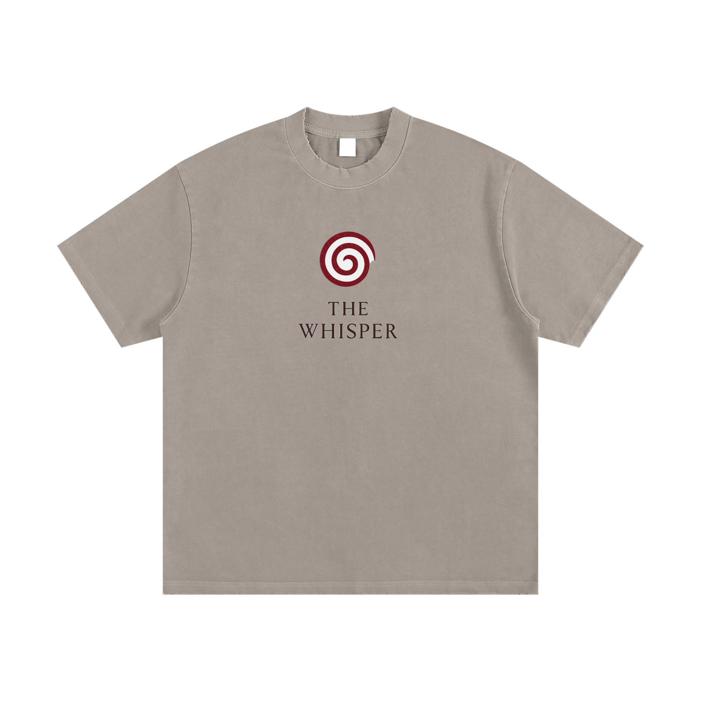 Mystic Spiral Eye vintage-style heavyweight graphic tee with frayed edges, light apricot