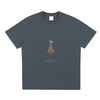 Front visual of Mind Bloom tee with soft golden print on dark gray streetwear tee
