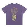 Back illustration showing surreal mind-bloom design on misty purple oversized tee

