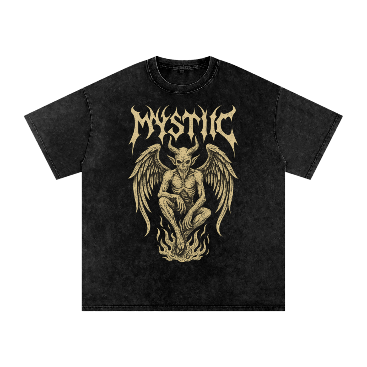 Mystic – Washed Snow Cotton Graphic T-Shirt for Men | Loose Fit Streetwear Tee