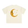 Wizard and planetary artwork printed on Gray Apricot tee – cosmic graphic style