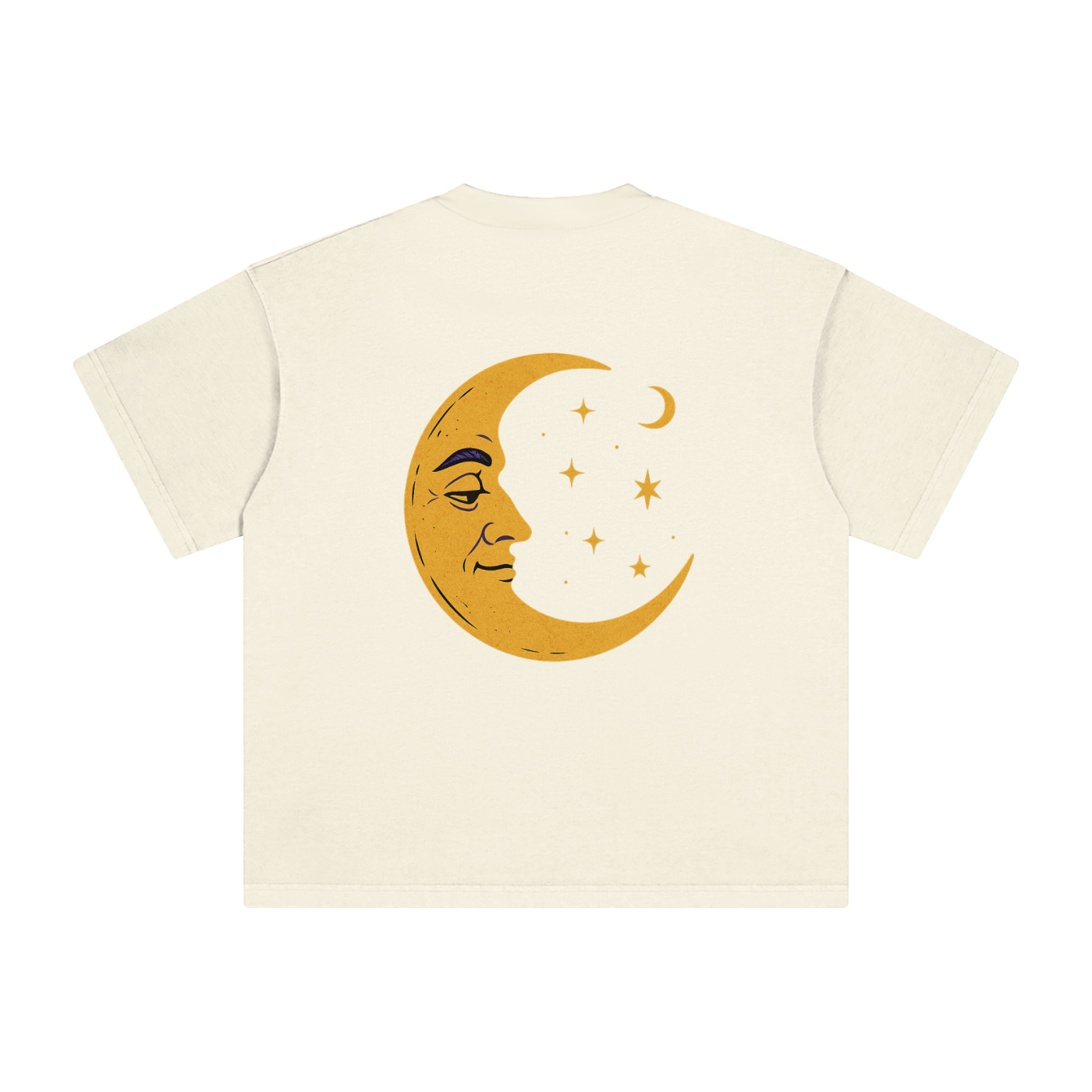 Wizard and planetary artwork printed on Gray Apricot tee – cosmic graphic style
