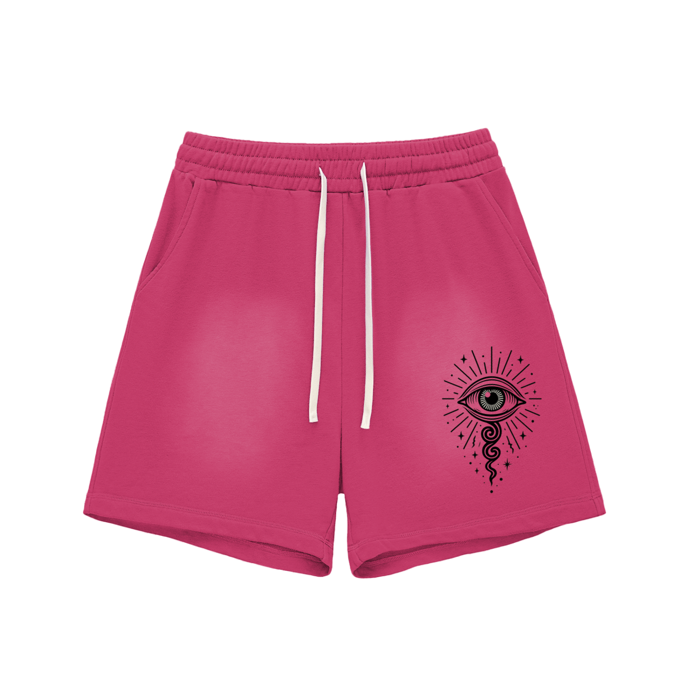 Rose red shorts with visionary eye print on front