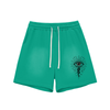 Green cotton shorts with printed all-seeing eye graphic front view