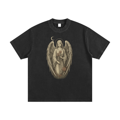 Silent Bloom – Washed Thick Cotton Graphic T-Shirt for Men | Oversized Vintage Streetwear