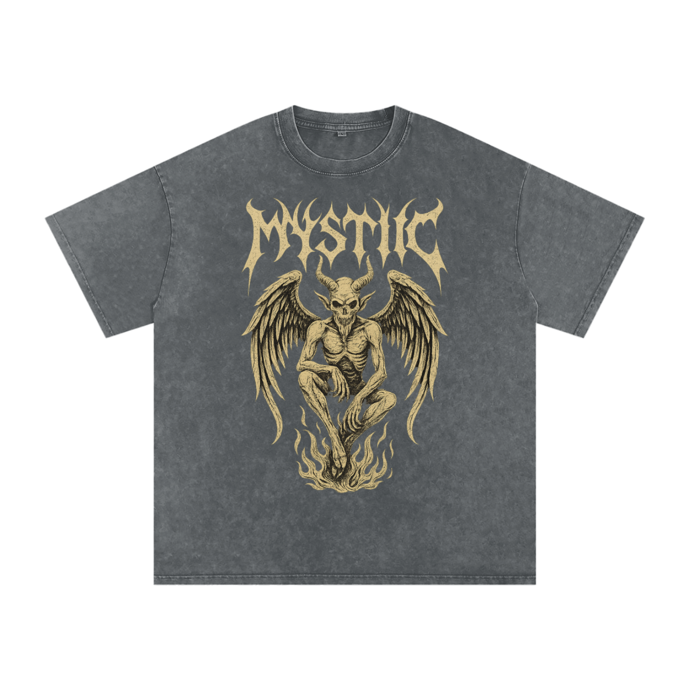 Mystic – Washed Snow Cotton Graphic T-Shirt for Men | Loose Fit Streetwear Tee