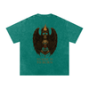 Back design of flaming skull angel holding a rose with ‘To Rise Is To Burn’ message – gothic oversized tee Dark Green

