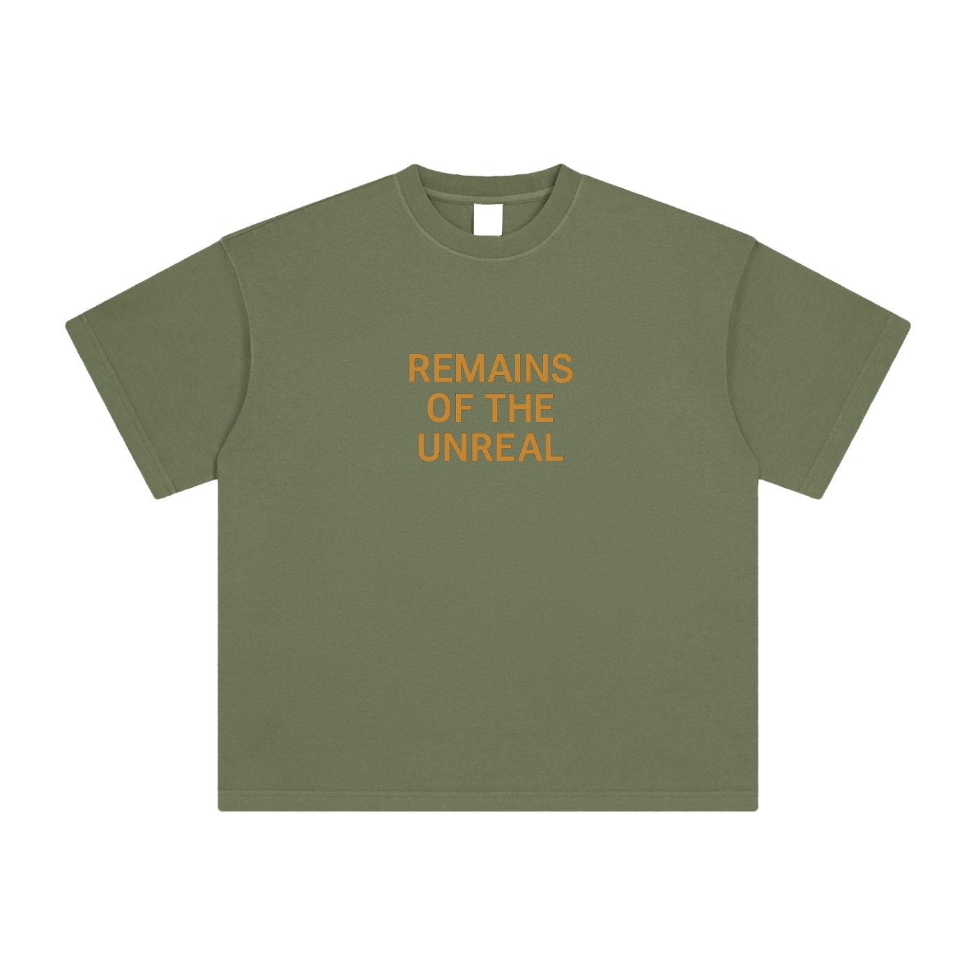 Front image of Cosmic Summoner tee in Greyish Green with muted tones

