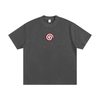 Mystic Spiral Eye vintage-style heavyweight graphic tee with frayed edges, dark gray