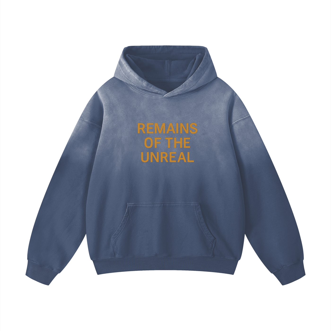 Cosmic Moon graphic hoodie front view in gray blue

