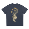 Back print of blooming mind and abstract birds on midnight blue oversized t-shirt

