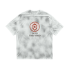 Voidcaller graphic tee with washed cotton texture and spiral logo, white gray