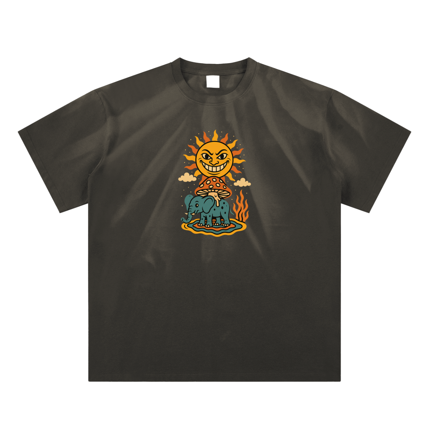 Washed graphic tee with wizard design on gray apricot base
