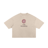 Mystic Spiral Eye 250g ripped cotton graphic tee with chest print, apricot