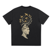 Back view showcasing the blooming mind concept with birds and leaves on black oversized tee

