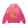 Pink oversized hoodie featuring mystical moon and stars print – Cosmic Moon design