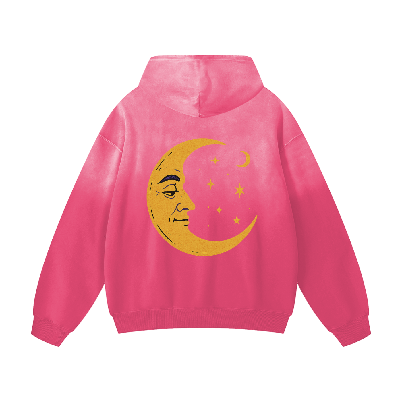 Pink oversized hoodie featuring mystical moon and stars print – Cosmic Moon design