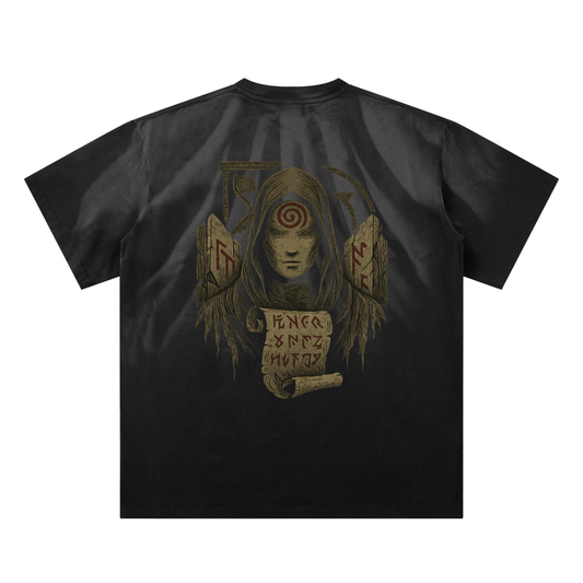 Mystic Spiral Eye back print on premium cotton streetwear shirt, black