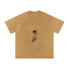 Front print of Masked Silence tee showing skeleton hand holding red rose beneath a silent quote on washed black cotton Light Brown