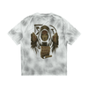 Back view of heavyweight streetwear tee with spiral artwork, white gray