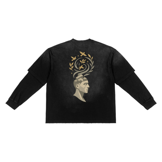 Back of Stitro™ Mind Bloom tee in black – surreal head bursting with birds and thoughts illustration
