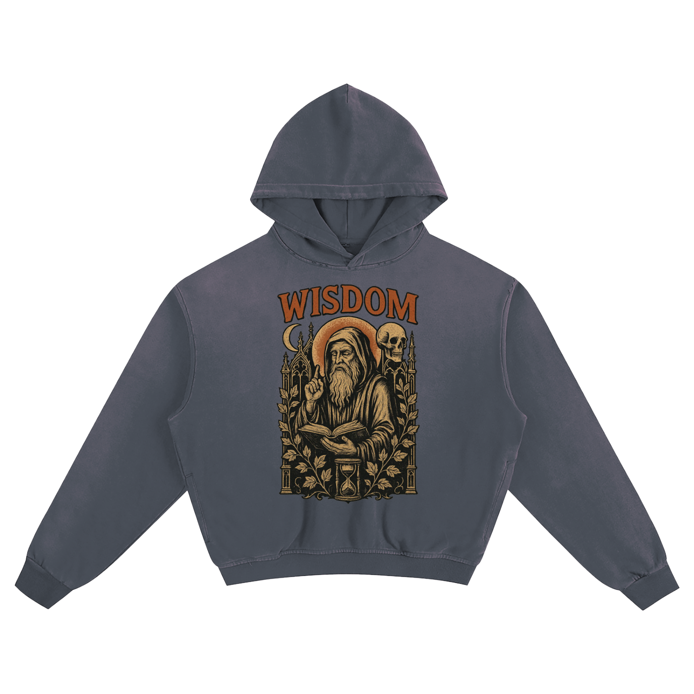 Wisdom Reaper Vintage Hoodie – Washed Black Cotton Streetwear Sweatshirt